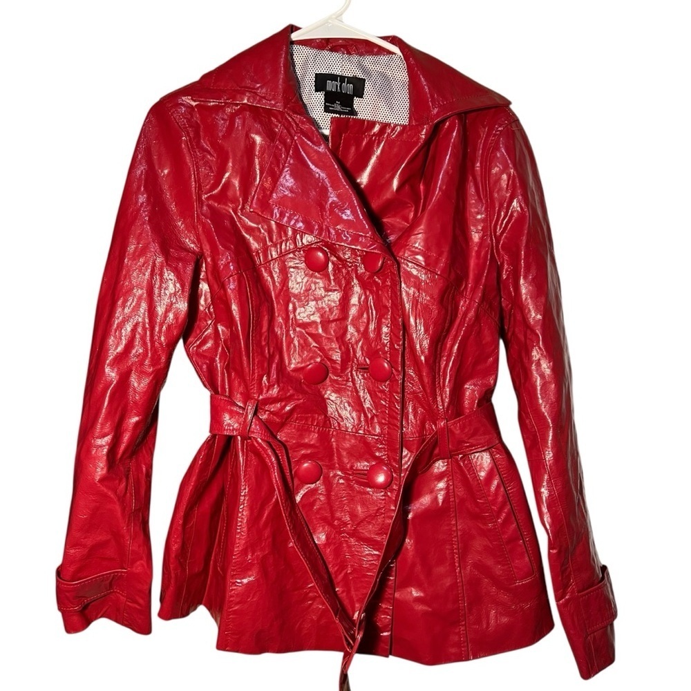 Vintage Mark Alan Women's Size Medium Patent Leather Jacket Red Double Breasted